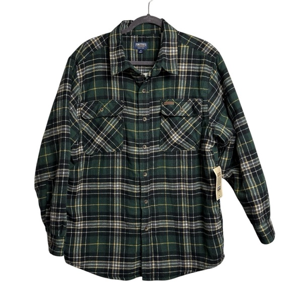 Smith’s Workwear Jacket Men M Flannel Shirt Sherpa Plaid Shacket Outdoor NWT - Picture 1 of 11